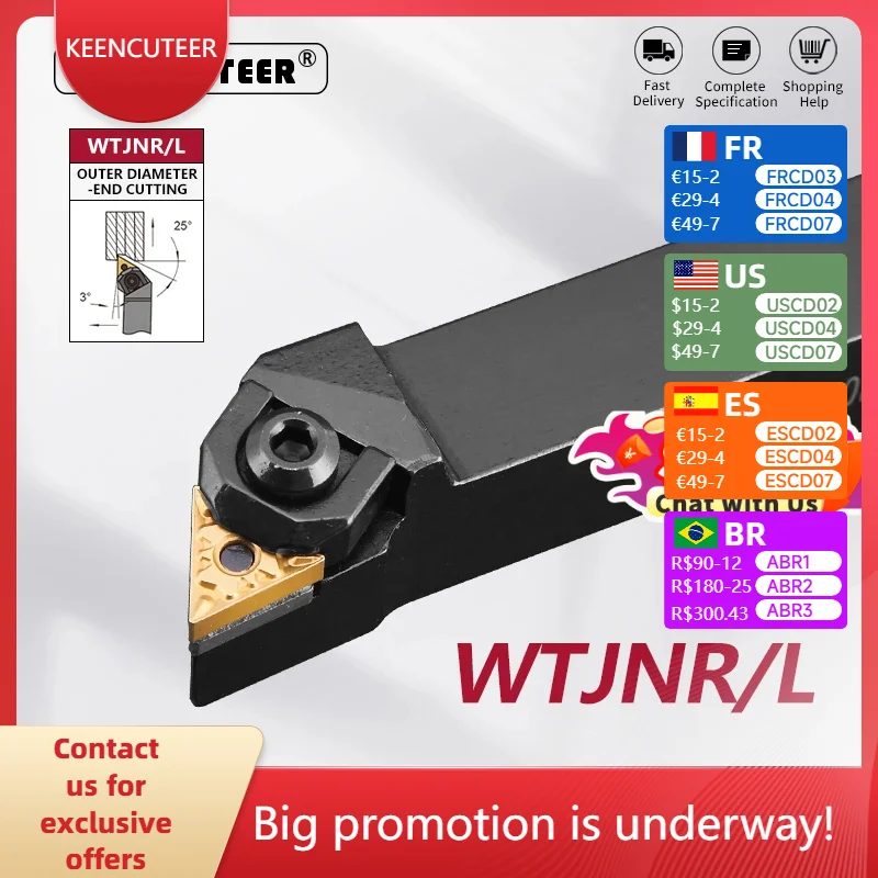 

WTJNR1616 WTJNR2020 WTJNR2525 WTJNR3232 External Turning Tool WTJNR WTJNL Lathe Bar Turning Holder CNC Cutting Tool Cutter Bar