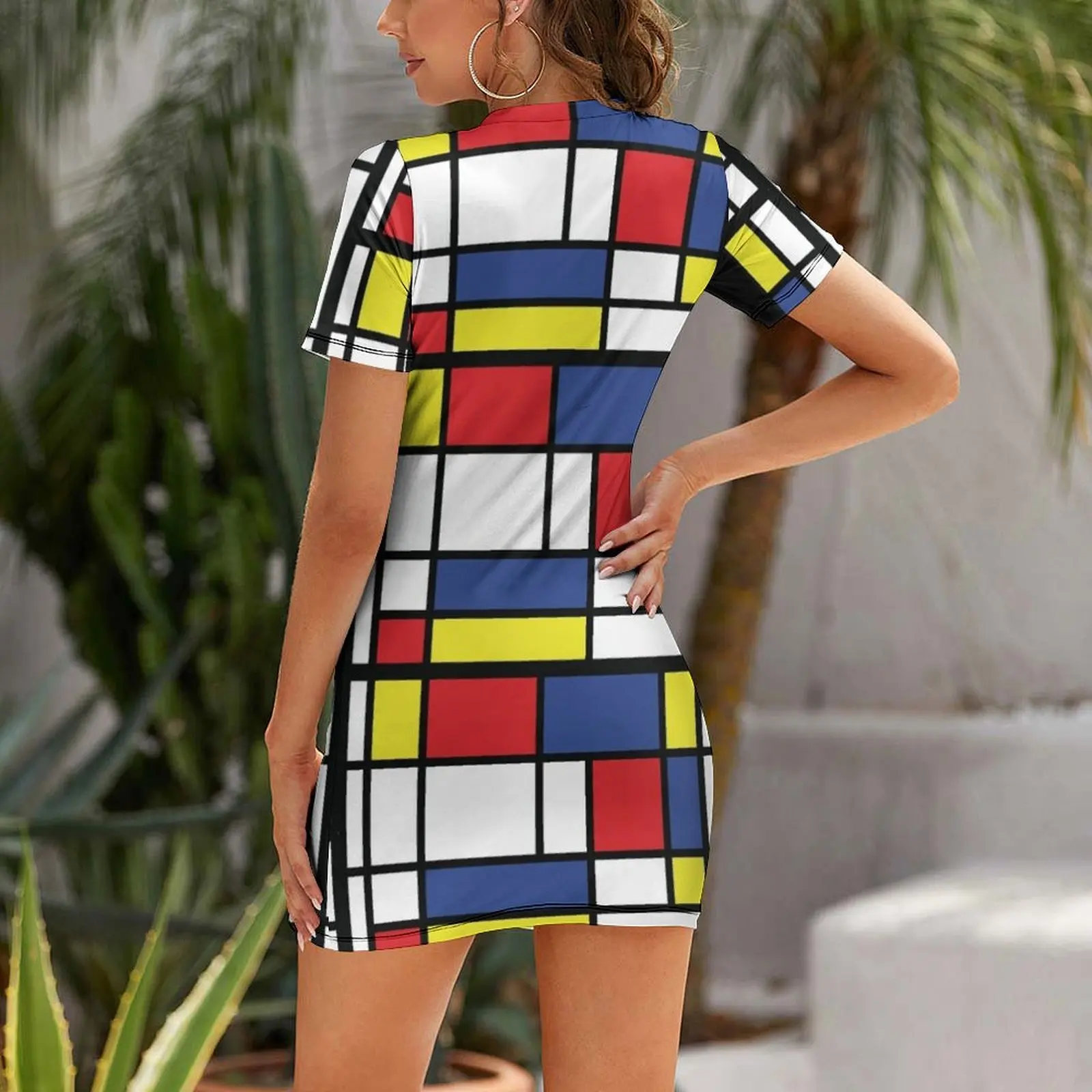 Mondrian reinterpretation Short Sleeved Dress evening dress women long dresses dress for woman elegant