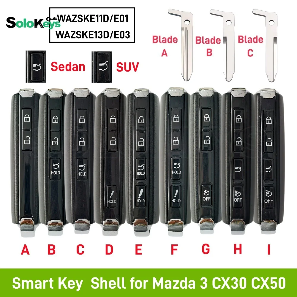 SOLOKEYS SKE11E-01 WAZSKE11D01 Smart Car Key Shell For Mazda Axela 3 6 CX-90 CX-3 MX-5 MIATA CX-5 CX-30 CX-4 CX-8 CX-50
