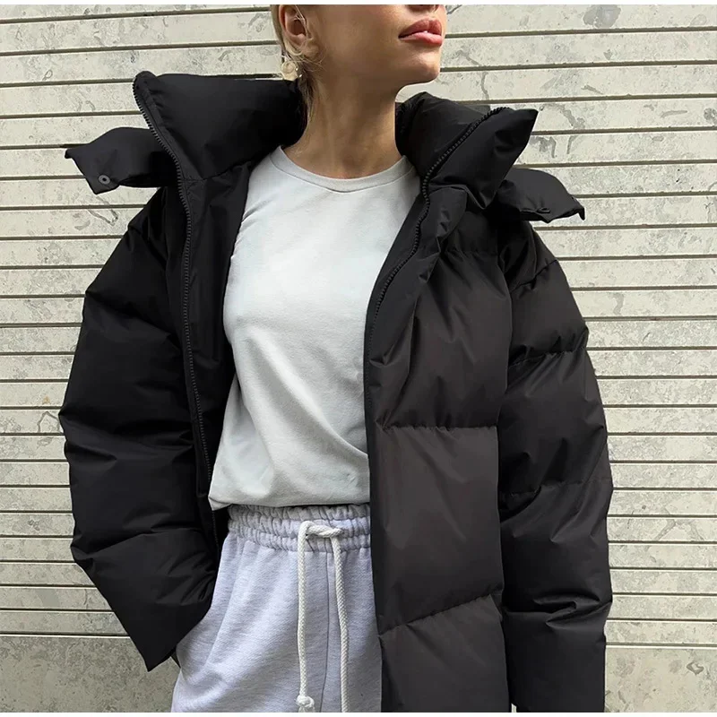 Fashion Winter Thicken Hooded Cotton Jacket Women Casual Solid Long Sleeve Snow Coats 2024 Female New Warm Street Office Jackets