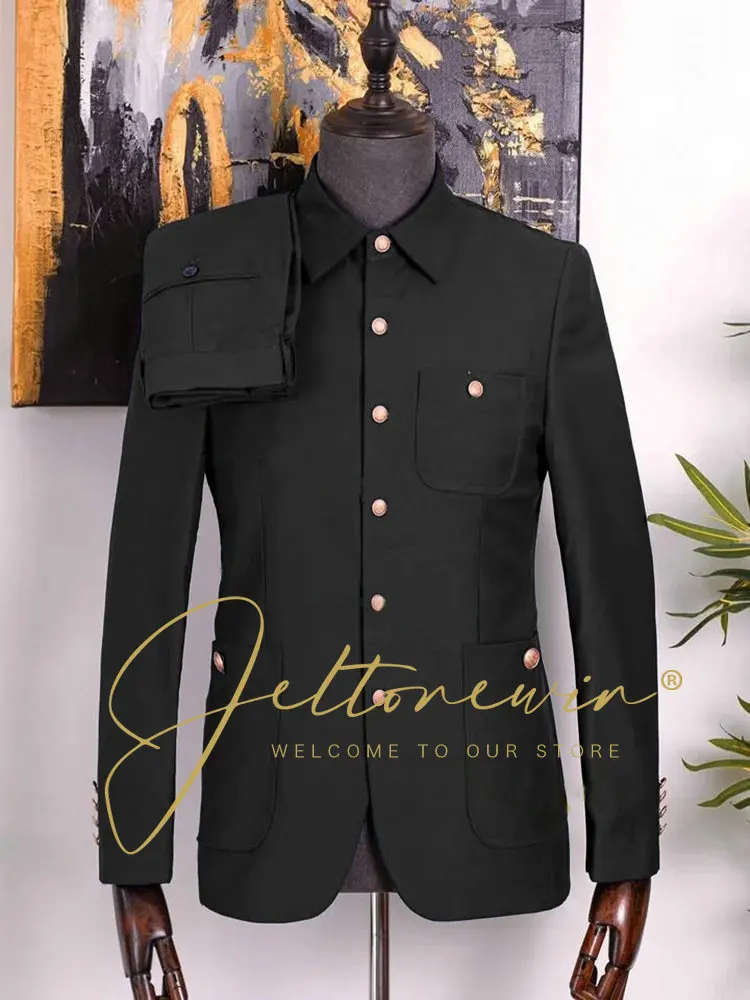 Blazer Pants Burgundy Formal Business Mens Suit Stand Collar Groom Wedding Dress Stage Performance Tuxedo Terno Masculino