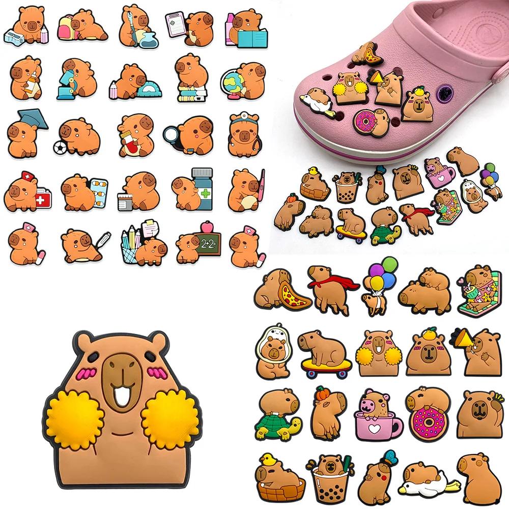 20-100Pcs New Cute Capybara Cartoon Series PVC Shoe Accessories Detachable Waterproof DIY Shoe Decorations Party Gifts