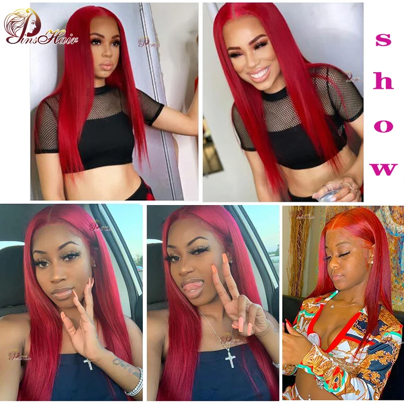 Hot Red Straight Lace Front Human Hair Wigs for Women Pre Plucked 13X6 Lace Frontal Wig Human Hair Burgundy 99J Lace Front Wig