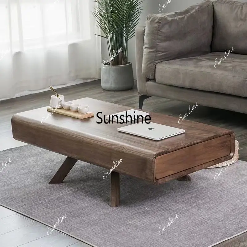 All solid wood square coffee table living room small apartment storage tea table