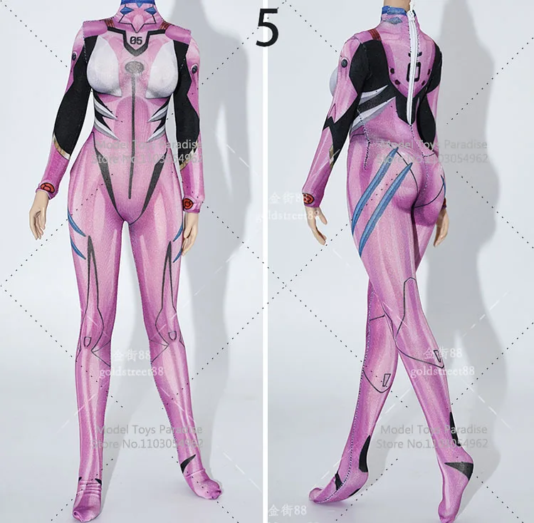 1/6 Woman Soldier Jumpsuits High Neck Long Sleeved Half Zipper Stretch 3D Print Battle Clothes Fit 12inch Action Figure Body