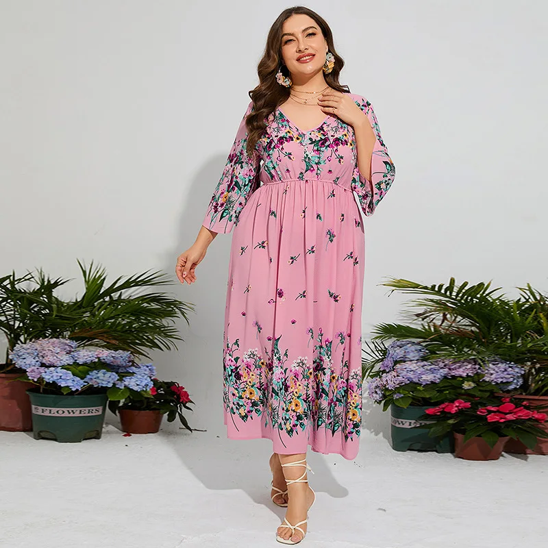 Spring Women Muslim Floral Chiffon Maxi Dress Kaftan Plus Size Eid Ramadan Vestidos Marocain Robe Caftan Holiday Sundress Abaya