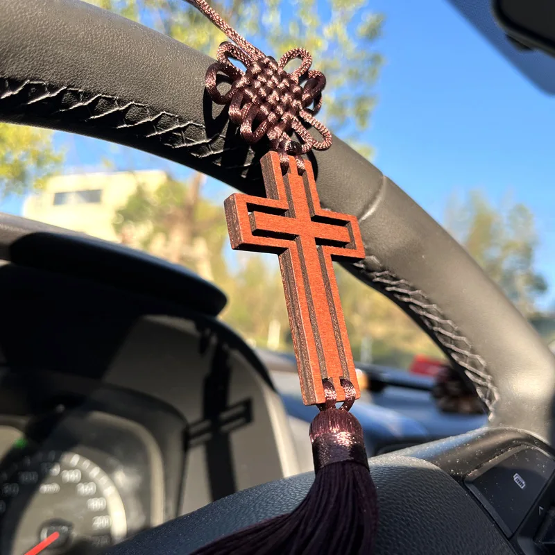 2023 New Car Pendant Cross Creative Solid Wood Chinese Knot Car Fish Jewelry Hang Decorations Car Pendant Backpackbackpack