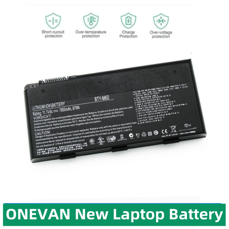 ONEVAN New Real 7800mAh BTY-M6D Laptop Battery For MSI GT60 GT70 GX780R GX680 GX780 GT780R GT660R GT663R GX660 GT680R GT783R