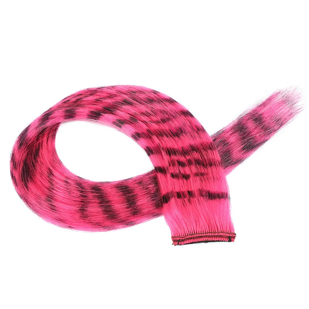 Nowe doczepiane włosy z kolorowymi pasemkami w paski, proste, 18 cali, syntetyczne peruki, treski dla dziewcząt.