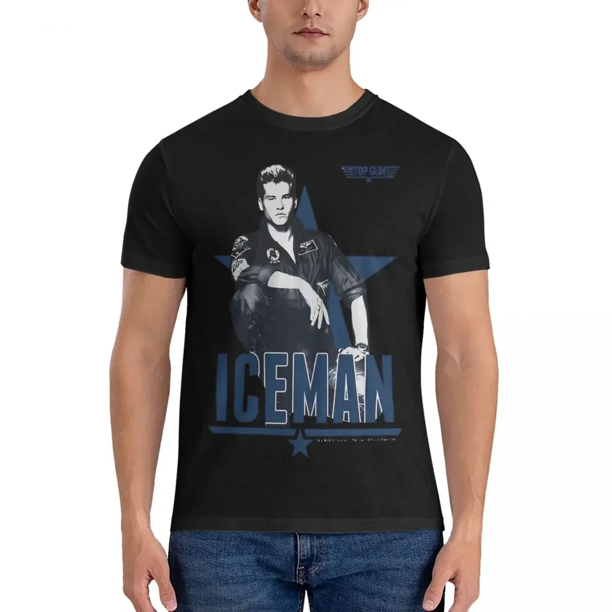 Men Iceman Portrait Poster T Shirts Top Gun Pure Cotton Clothes Casual Short Sleeve Round Collar Tee Shirt Party T-Shirts