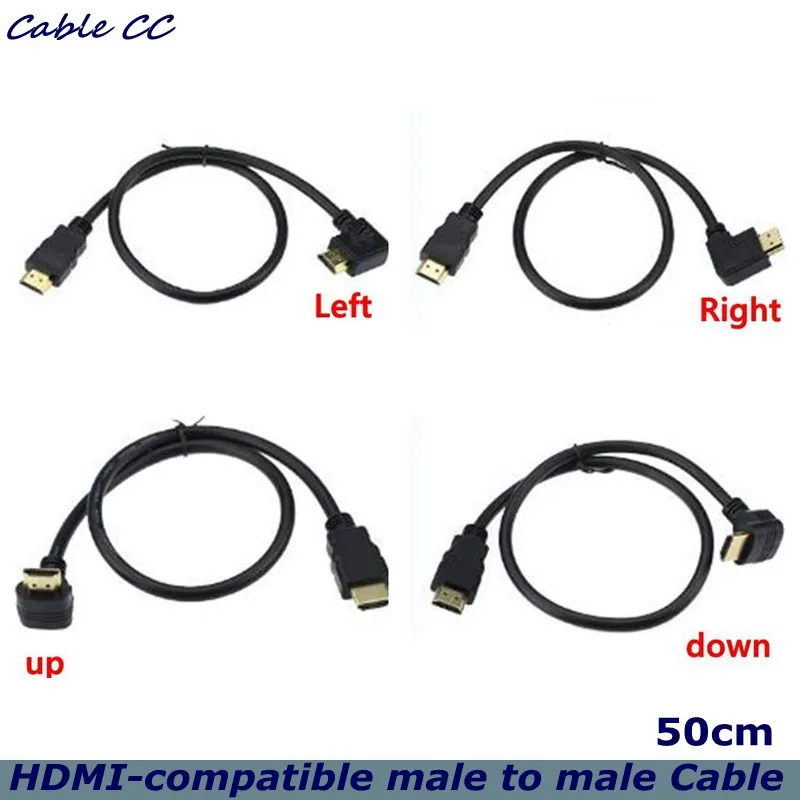 90 Degree Left Angled Type HDMI 1.4 Male to HDMI Male Cable Support 3D & Ethernet 50cm (UP Down Left Right Angle)