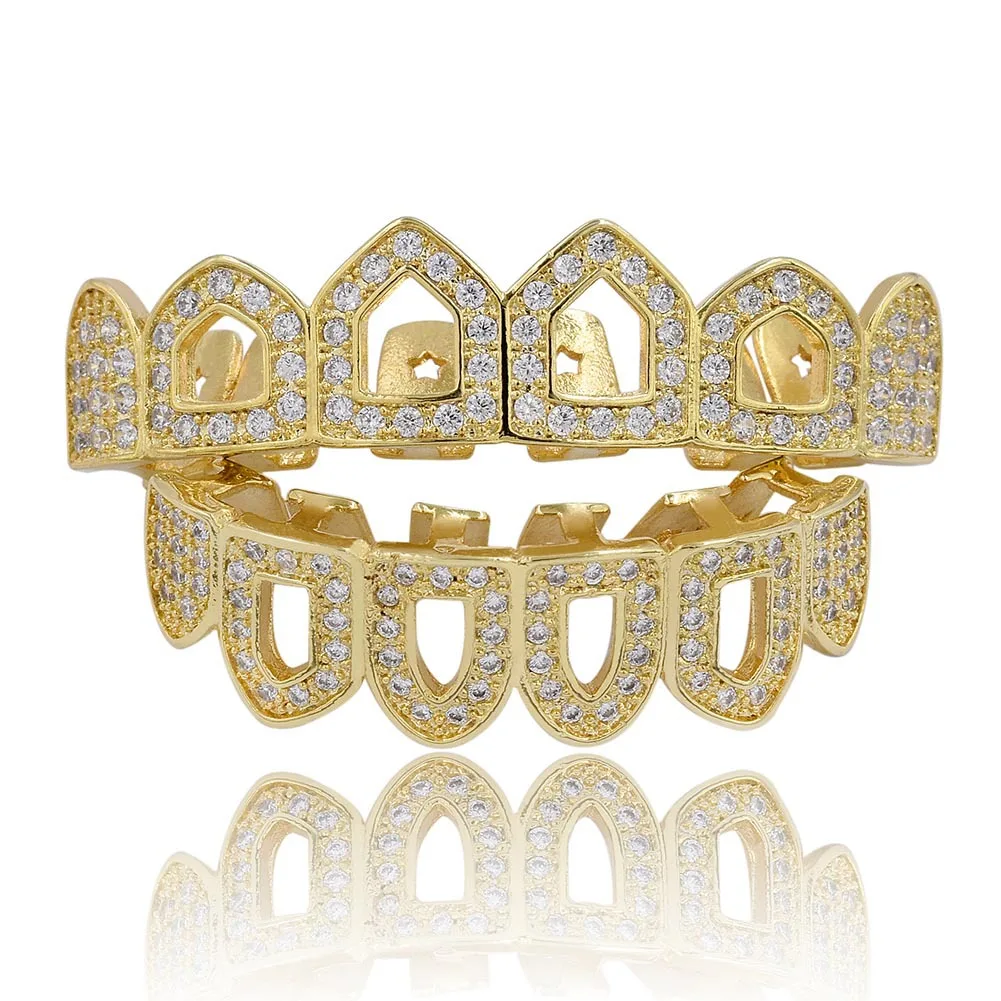 Iced Out Silver Grillz Teeth Caps CZ Bling Hip Hop Jewelry Mouth Grillz Rap Style Fashion Accessories Wholesale Dropshipping
