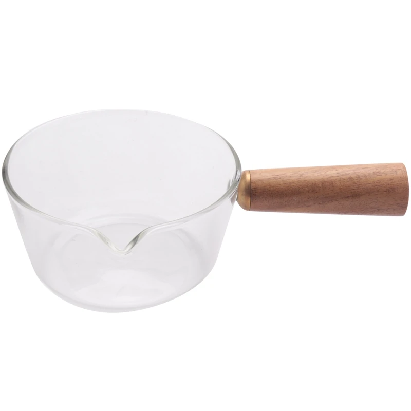 Glass Milk Pot with Wooden Handle 400Ml Cooking Pot for Salad Noodles Gas Stove Cookware