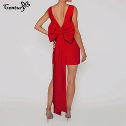 Red Prom Dress With Big Bow Backless Above Knee Mini Women Cocktail Dresses Evening Party Gowns Robe De Soiree Customized