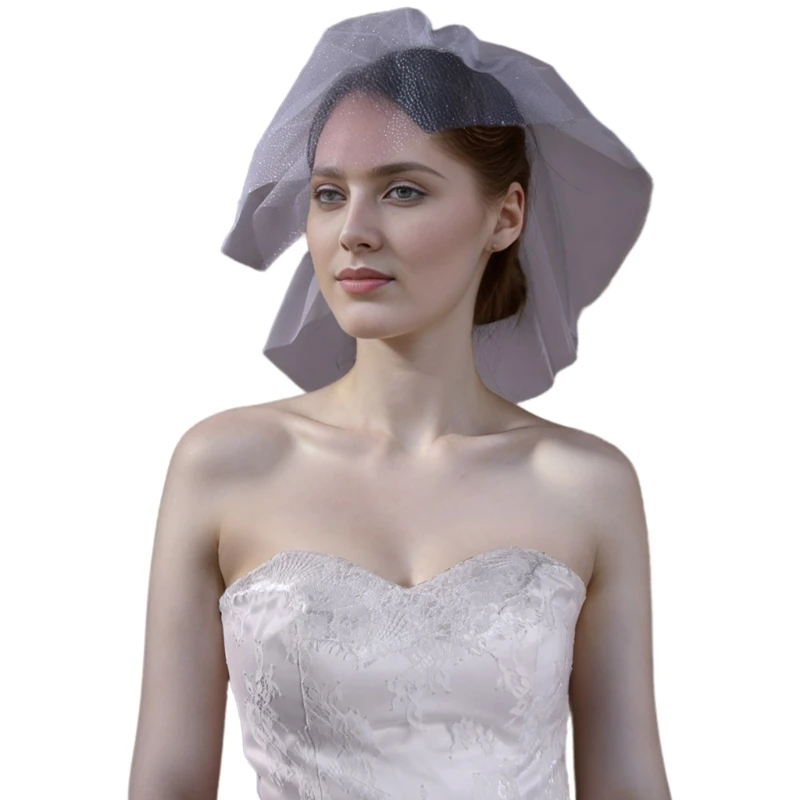 50JB Wedding Bride Tulle with Fix Comb Veil Elegances Bride Proms Party Tiaras Women Short Veil for Taking Photo Sheer Veil