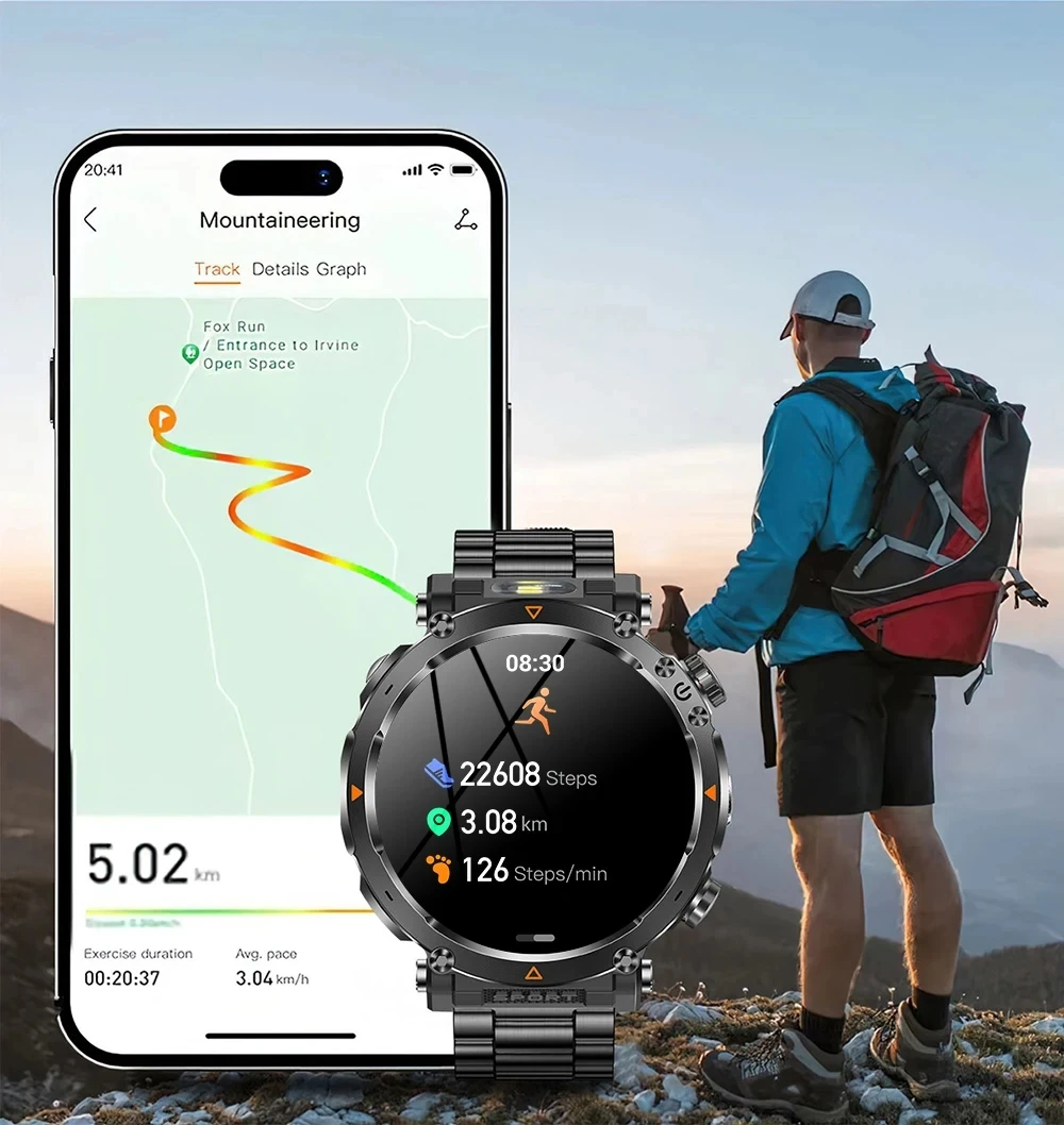 MEVADEN 1,7" großer Bildschirm Outdoor-Sportkompass Smart Watch Bluetooth Anruf Taschenlampe 600mAh Gesundheitsmonitor Smartwatch MD57 – Detail 14