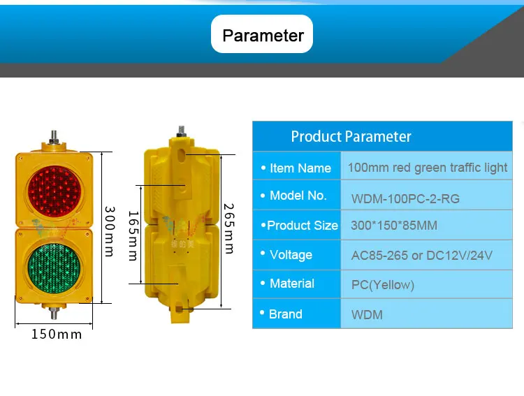 Mini 100mm Yellow Color PC Shell Traffic Light with Red Green Colored Lenses for Parking Lots  Use