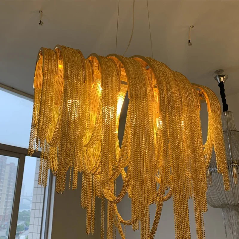 Modern Luxury Tassel LED Pendant Lights Silver Gold Aluminum Chain Pendant Chandelier Led Chandliers Design Lighting Fixtures