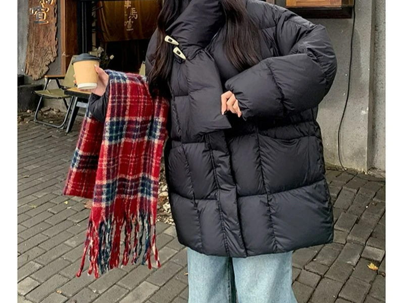 2025 جديد القرن مشبك سميكة الشتاء وشاح طوق فستان قطني طالبة معطف فضفاض