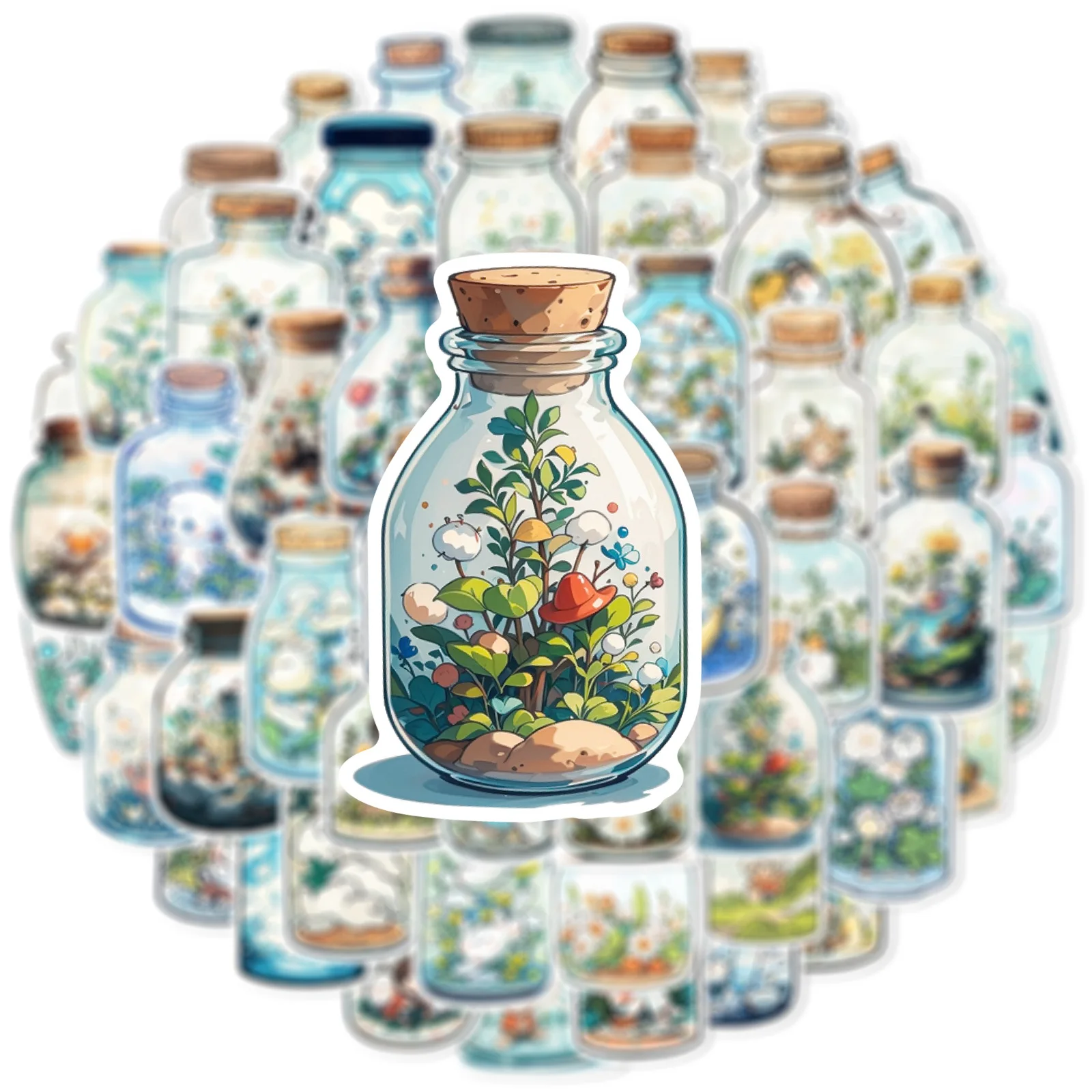 50pcs Cute Bottle World Cartoon Stickers Japanese Style DIY Stickers Scrapbooking Phone Luggage Skateboard Waterproof Decals