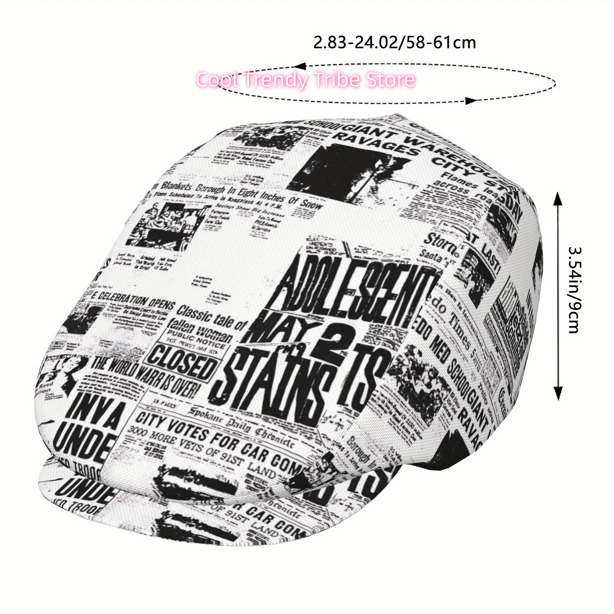 1pc BlackWhite Press Clippings for Journaling Full-face Printed Beret British Casual Hat Unisex  Forward Hat  and Versatile for