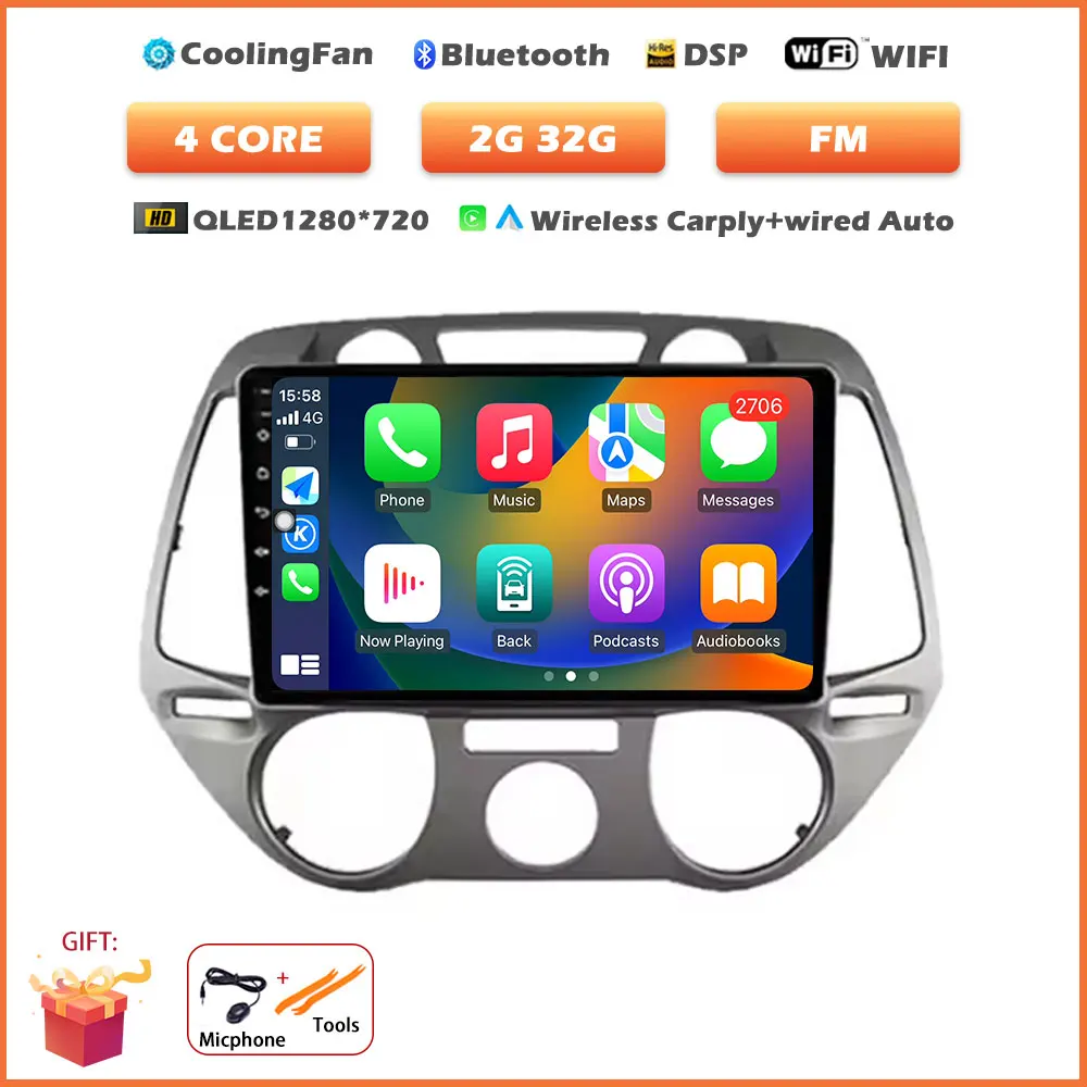 Android 16 Auto Wireless Carplay voor Hyundai i20 2008-2012 autoradio stereo multimediaspeler navigatie touchscreen tools
