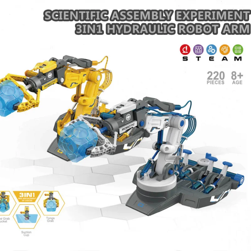 3 w 1 DIY zmontowane mechaniczne ramię hydrauliczna inżynieria eksperyment naukowy zestaw zabawek Puzzle zestaw zabawek dzieci nowy rok prezent