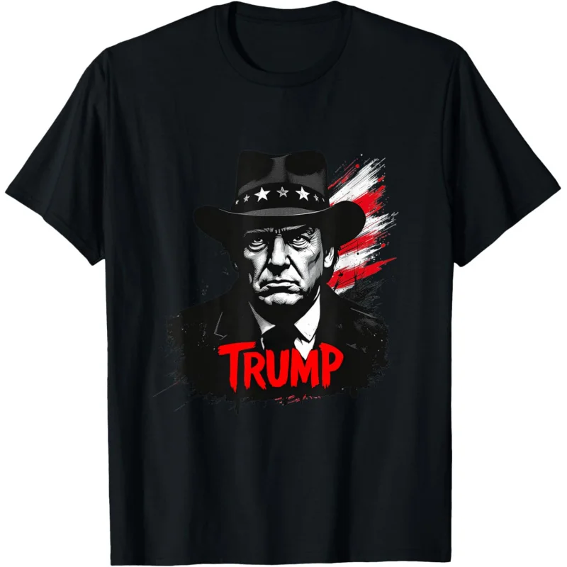 

Men's and women's sports leisure new fashion short sleeve black gift cowboy President Trump 2024 election bring back US T-shirt