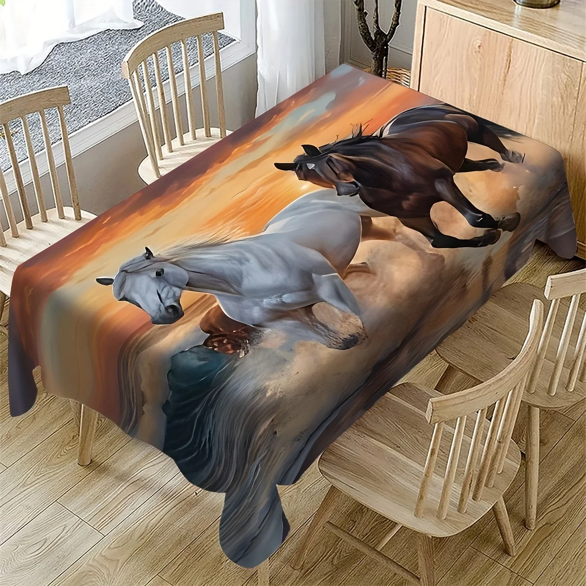 JIT-1pc Sunset Horse Pattern Restaurant Kitchen Tableclothzyc
