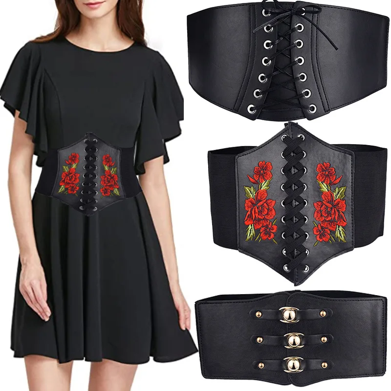 

womens fashion split leather corset decorative wide elastic belt party banquet dress ladies girdle skirt outwear waistband mujer