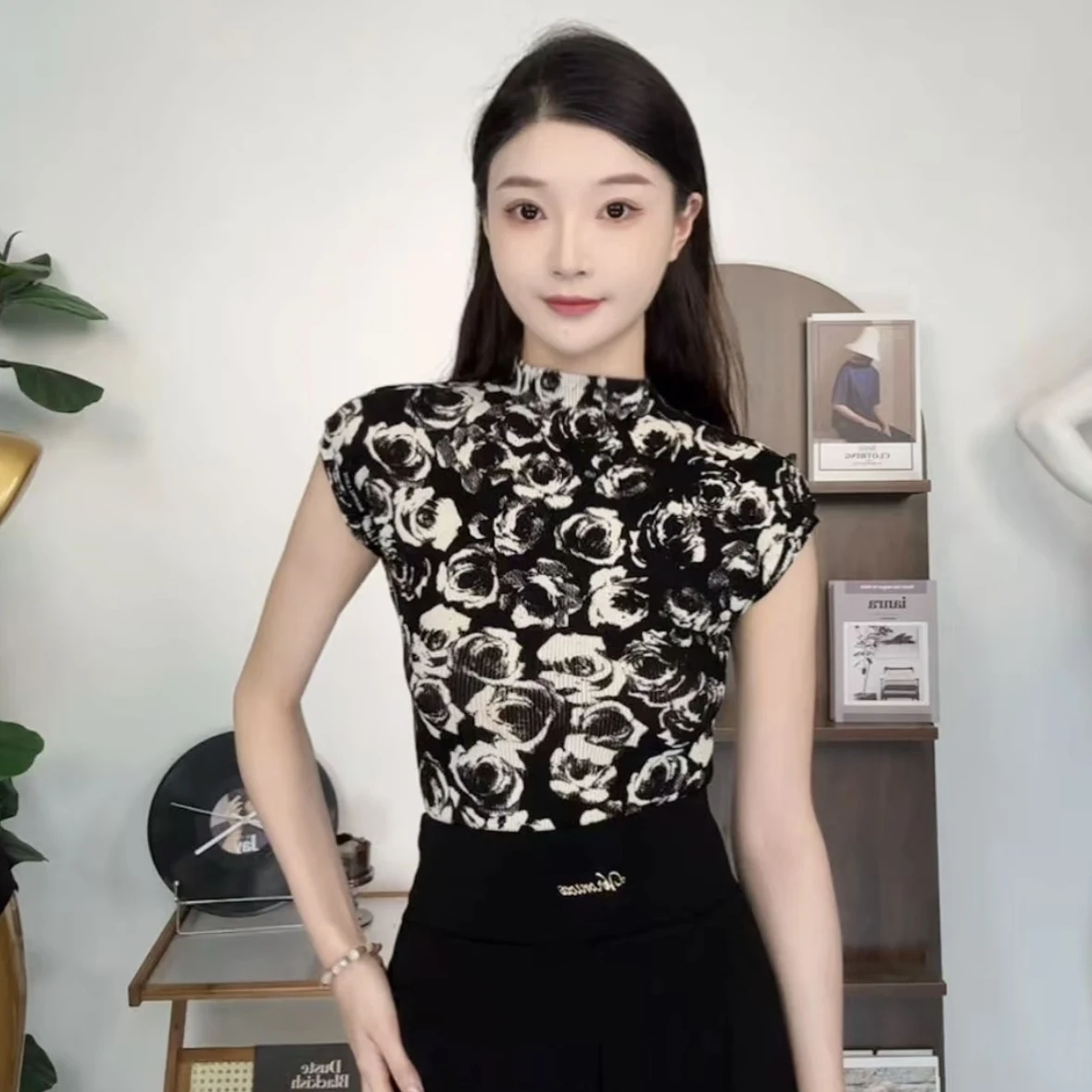 Top da ballo latino con stampa leopardata Donna Rumba Abiti da ballo da sala Estate Abbigliamento da pratica latina Club Performance Top DNV24392