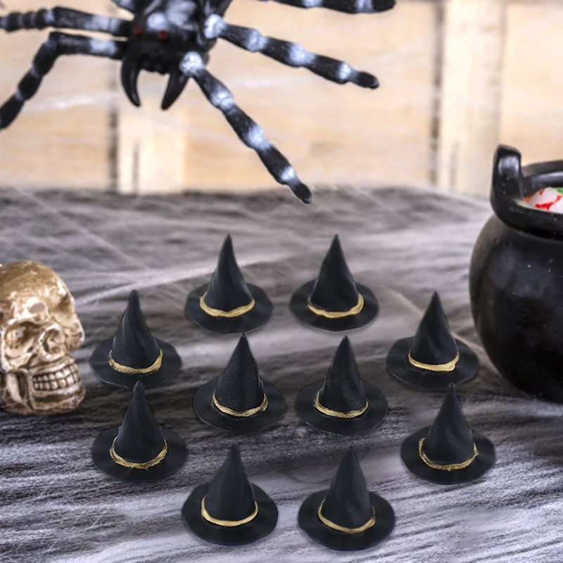 10Pcs Halloween Mini Resin Candy Kettles Witch Hat Candy Holder Pot Witch Cauldron Holder Jar Halloween Kids Toy Party Decors