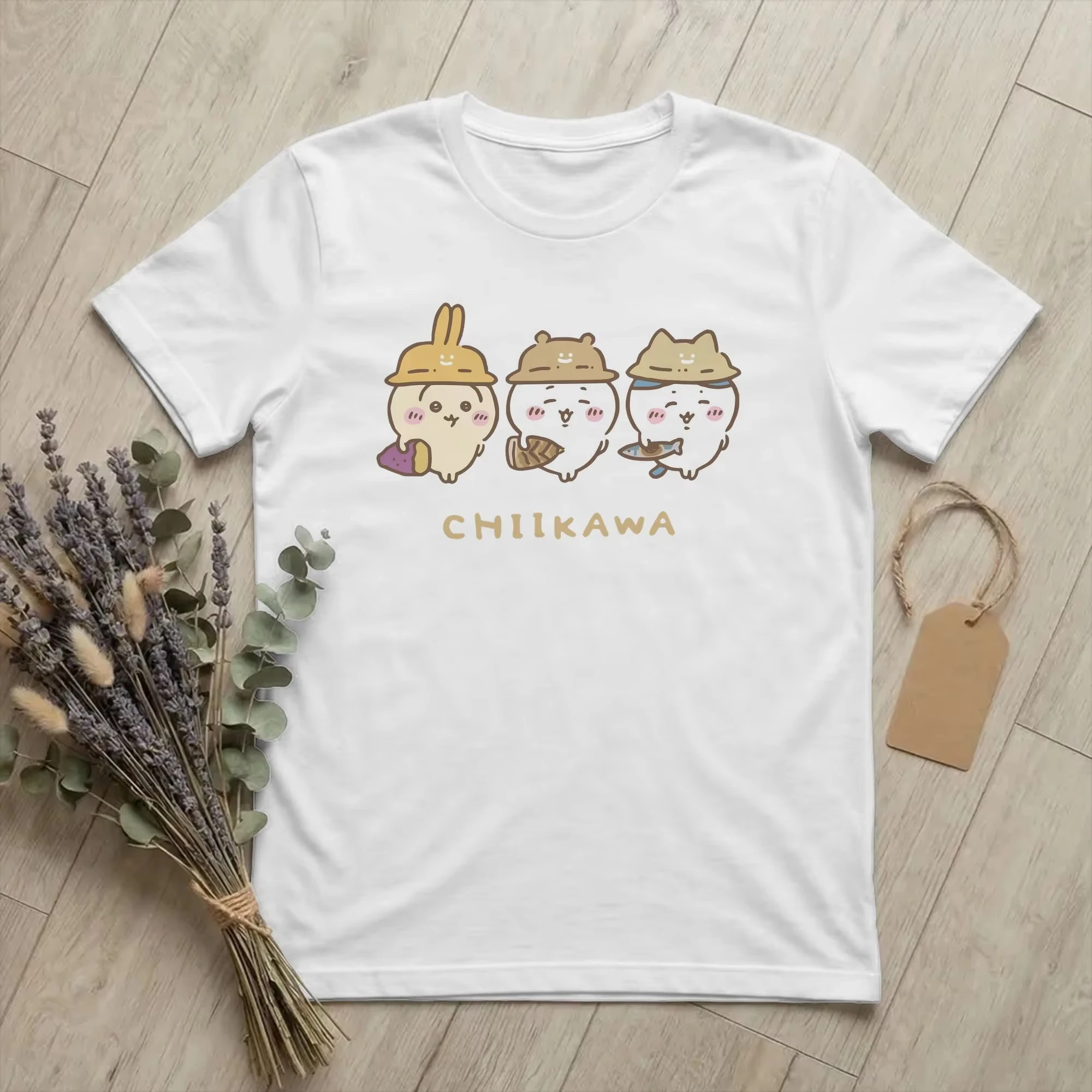 Kawaii Chiikawas & Friends Graphic Tee Unisex Round Neck Short Sleeve Hachiware Usagi Summer Cartoon Streetwear Tops