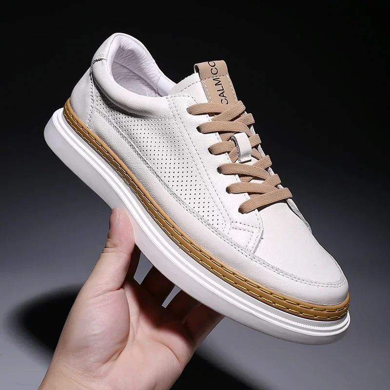 

Men's Trendy White Trainers Handcrafted Men's White Sneakers In Calf Leather Breathable Sneakers of Men Oversized Casual Shoes