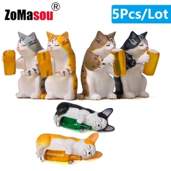 1/3/7Pcs Cute Drunken Cat Dog Mini Ornament Handicraft Figurines Landscape Toys for Kids Gift Present Desk Car Garden Home Decor