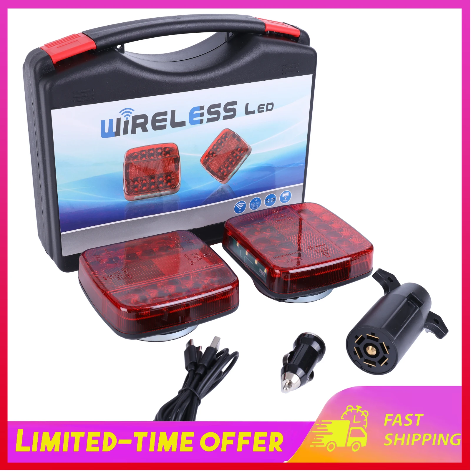 

Wireless Trailer Lights Assembly Car LED Magnetic Wireless Towing Tail Lights IP67 Portable for Boat Truck Camper RV Waterproof