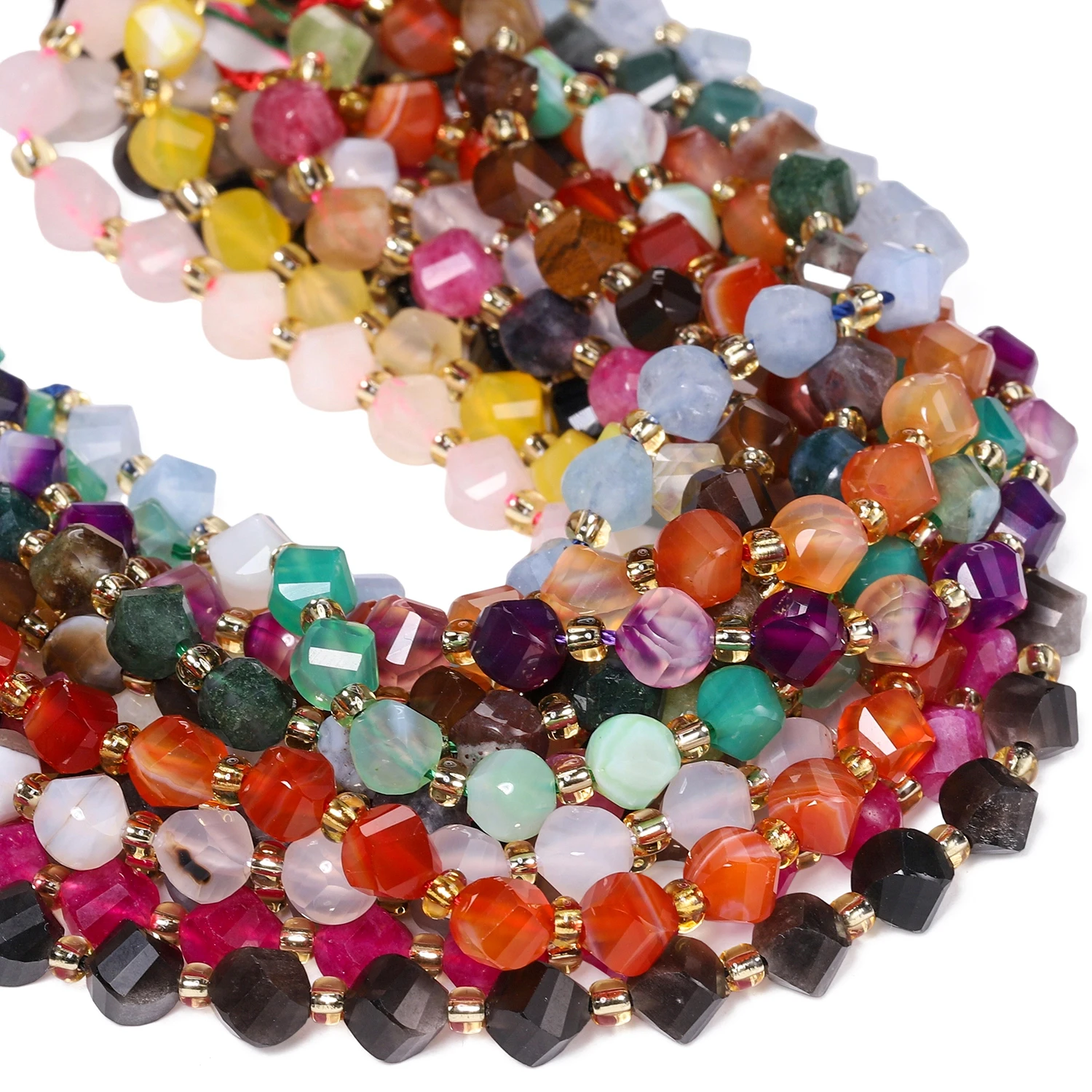 Natürliche Unregelmäßige Facettierte Indische Achat-Tigerauge-Granat-Turmalin-Perlen für Schmuckherstellung DIY Halsketten Armbänder Anhänger 6/8/10