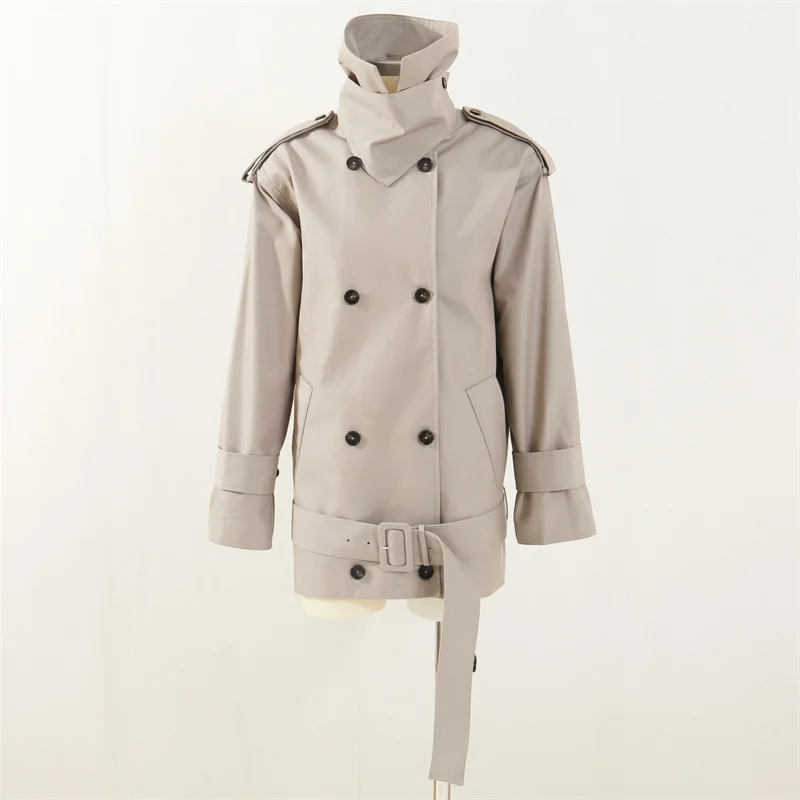 Women's windbreaker New autumn 2025 double breasted slim fit lapel long sleeved top Belt decoration women's jacket Women's coat