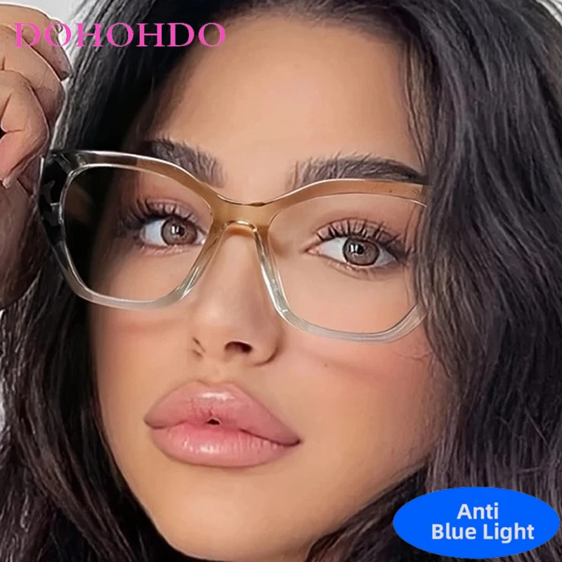

Fashion Cat Eye Anti Blue Light Glasses Vintage Brand Designer Women Double Color Big Frame Reading Glasses Presbyopia Eyewear