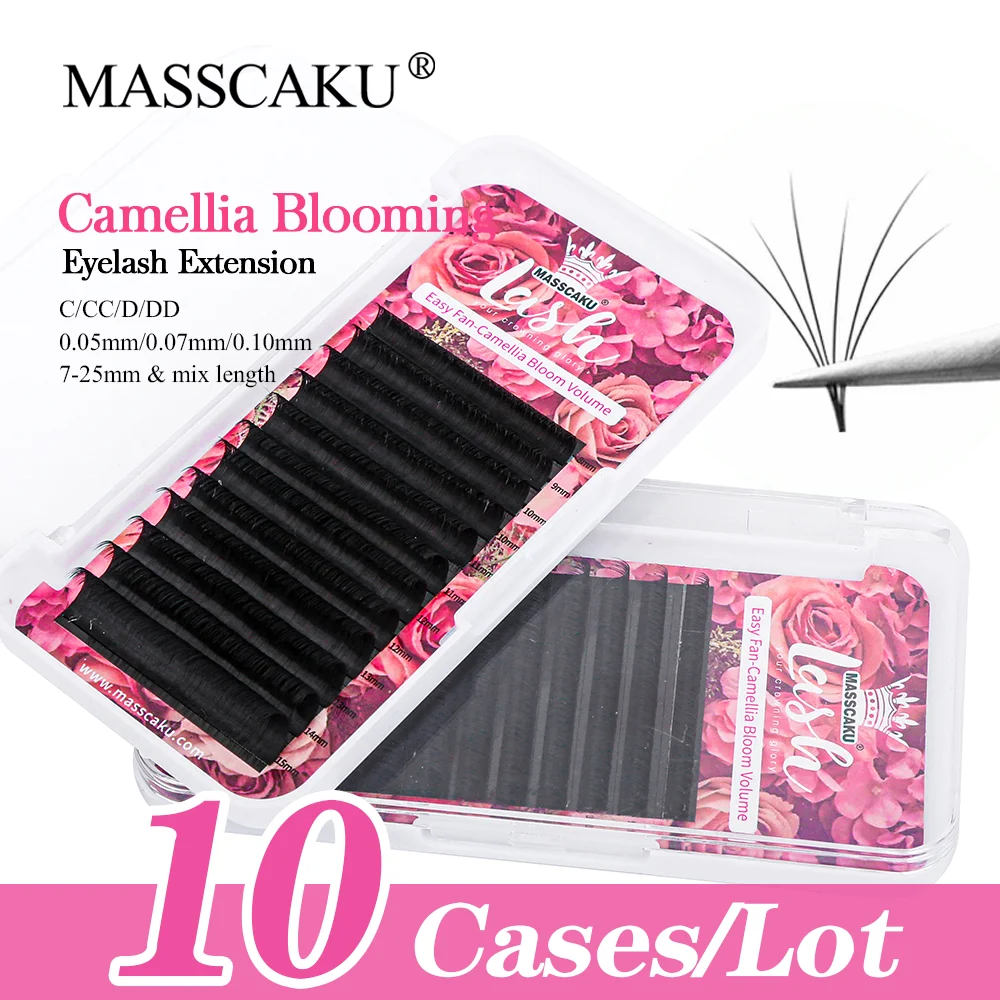 

10case/lot Top quality synthetic eyelashes 8-20mm easy fanning volume eyelash extensions B C D DD curl synthetic lash extension