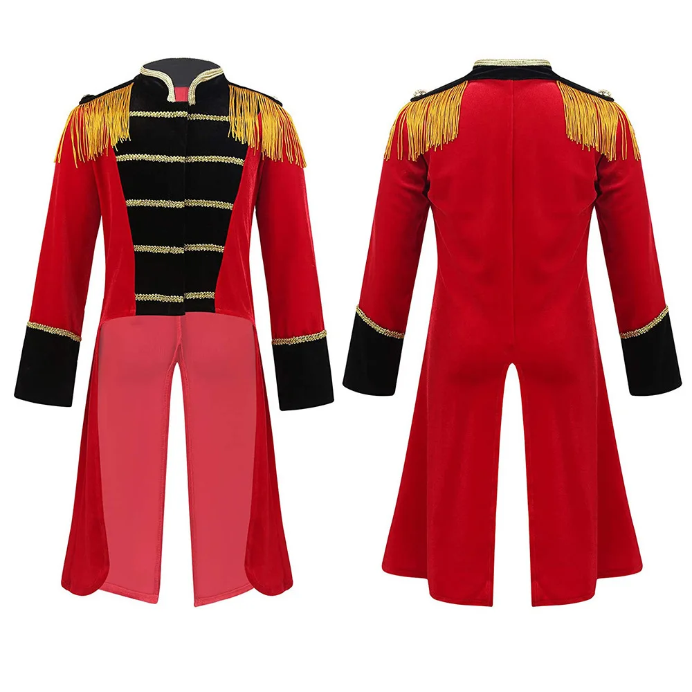 

Medieval Circus Costume Jacket Long Sleeves Fringes Epaulet Tailcoat Halloween Carnival Cosplay Clothing
