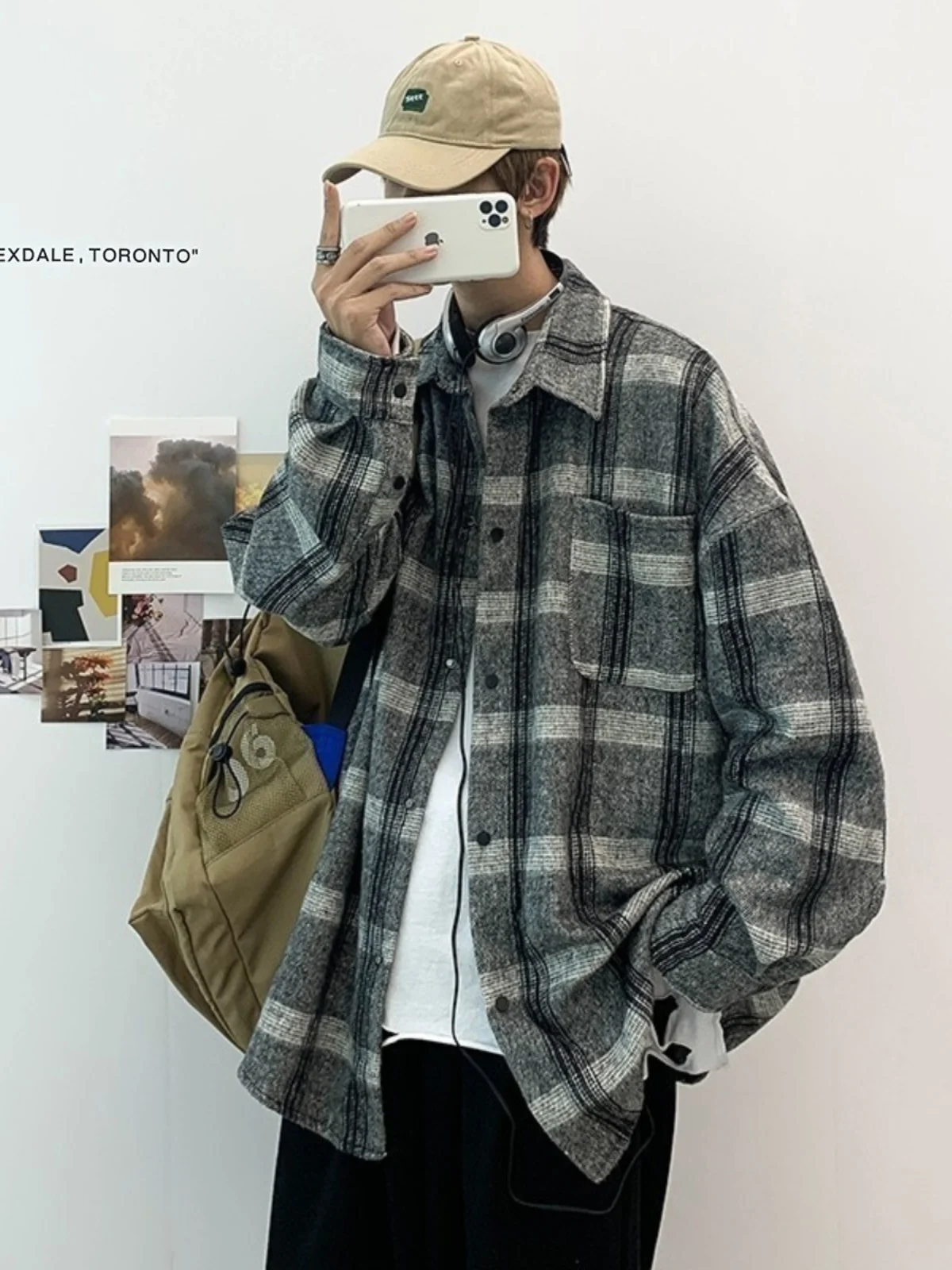 

Retro Japanese Plaid Long Sleeve Men's Shirt Autumn Trendy Brand Patchwork Embroidery Design Couple Outerwear Loose Fit