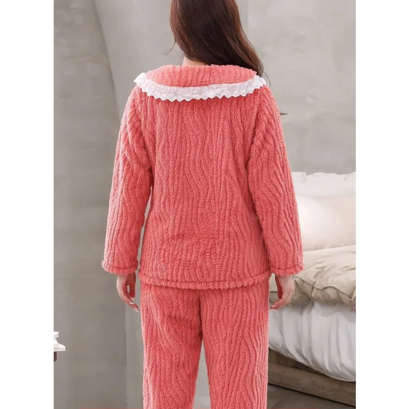 2023 New Pajamas Women Autumn Winter Coral Velvet Loungewear Thickening Plushing Warm Flannel Plus Size Outerwear Homewear Set