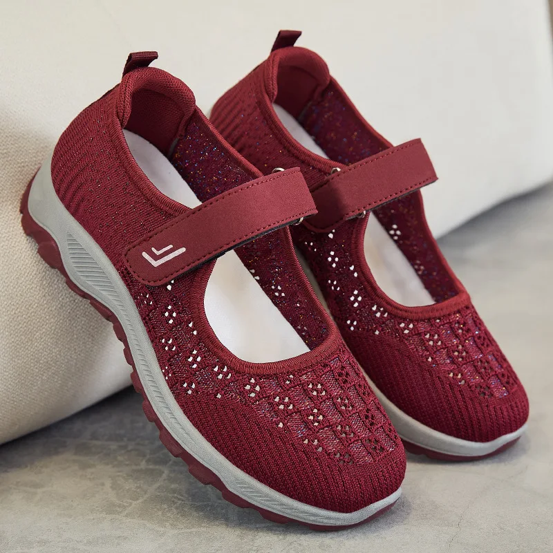 Mom 2024 Summer New Mesh Cloth Old Beijing Cloth Shoes Middle and Elderly Walking Soft Sole Elderly Driving Shoes