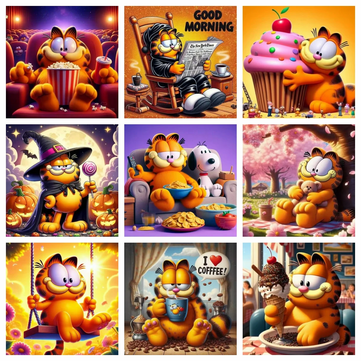 2026 New Cartoon Cute Garfield 5D DIY Full Round Diamond Painting Home Living Room Bedroom Bar Aesthetic Decoration Child's Gift