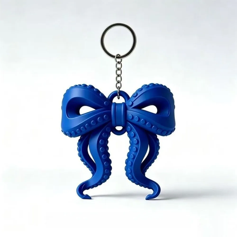 Korean Style Octopus Tentacle Bow Keychains Bow Shape Tentacle Style 3D Printed Keychains Colorful Unique Phone Hanging Chain