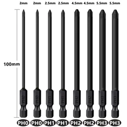 8Pcs Cross Screwdriver Bits 100mm Phillips Impact Drill Bit PH0 PH1 PH2 PH3 1/4 Inch Hex Shank Magnetic Screwdriver Set