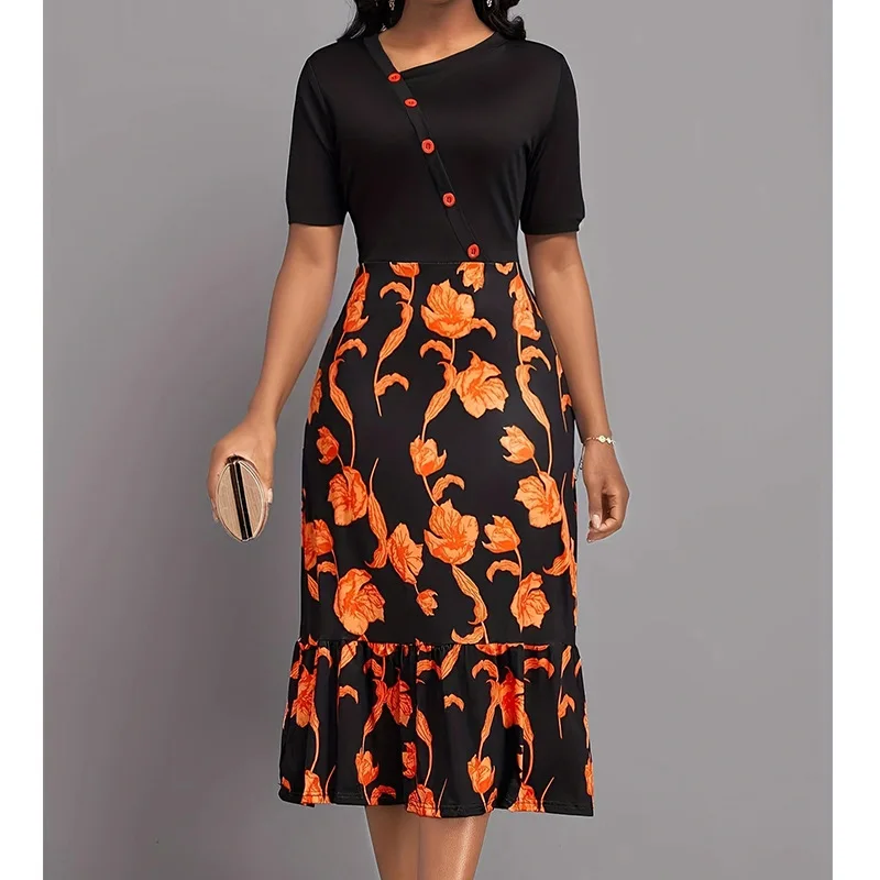 Vestido largo de cintura alta para primavera y verano, conjunto de vestido largo negro, vestido estampado de manga larga
