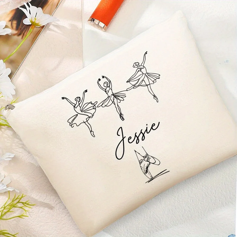 Custom Name Ballet Makeup Bag, Ballerina Personalized Name Ballet Makeup Bag, Ballerina Gift Ballerina Makeup Pouch for Women