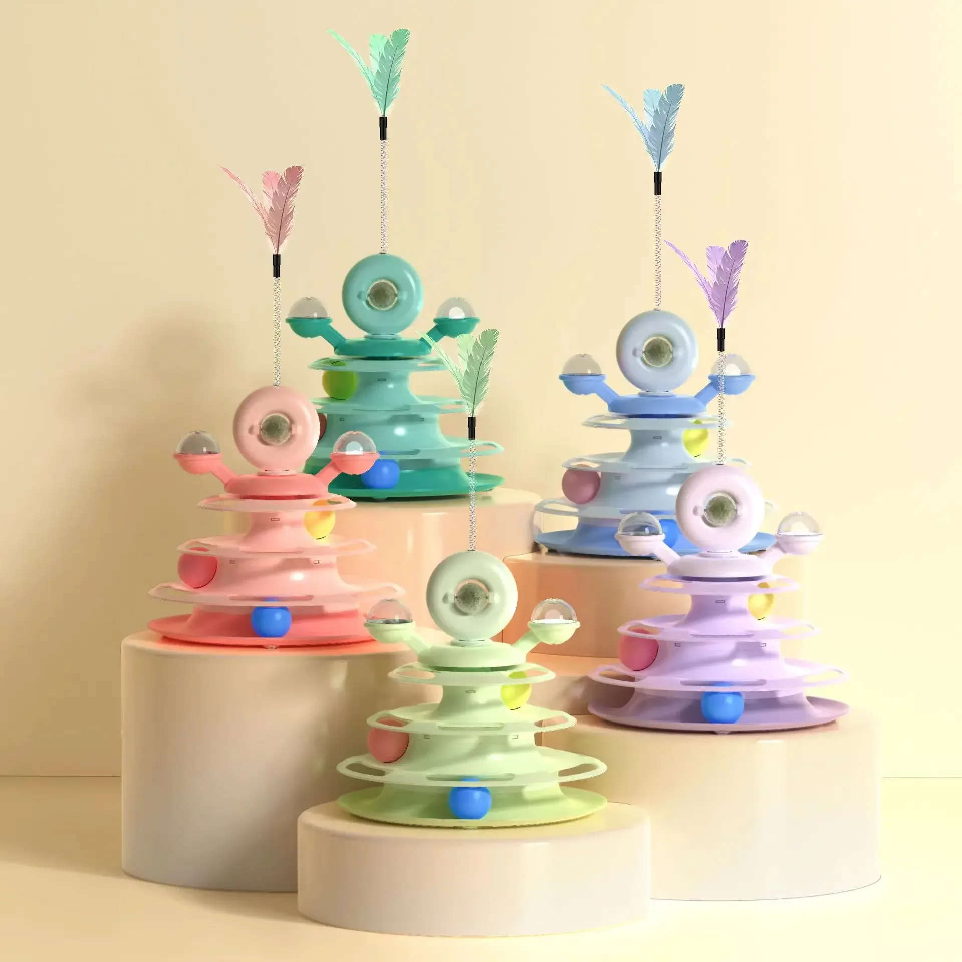 

New Cat Rotate Windmill Catnip Feather Four Layer Cat Tower Pet Products Pet Toys Interactive Cats